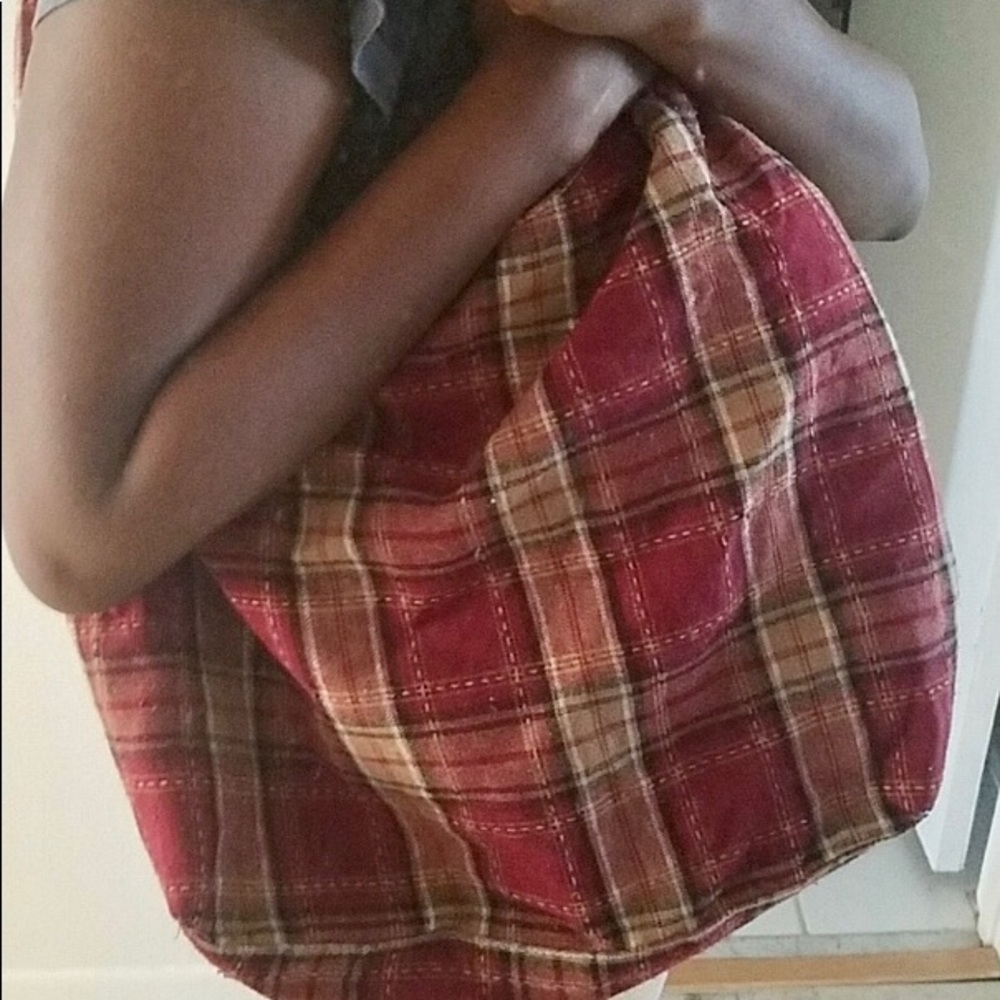 Large Red and Brown Plaid Cloth Shopper